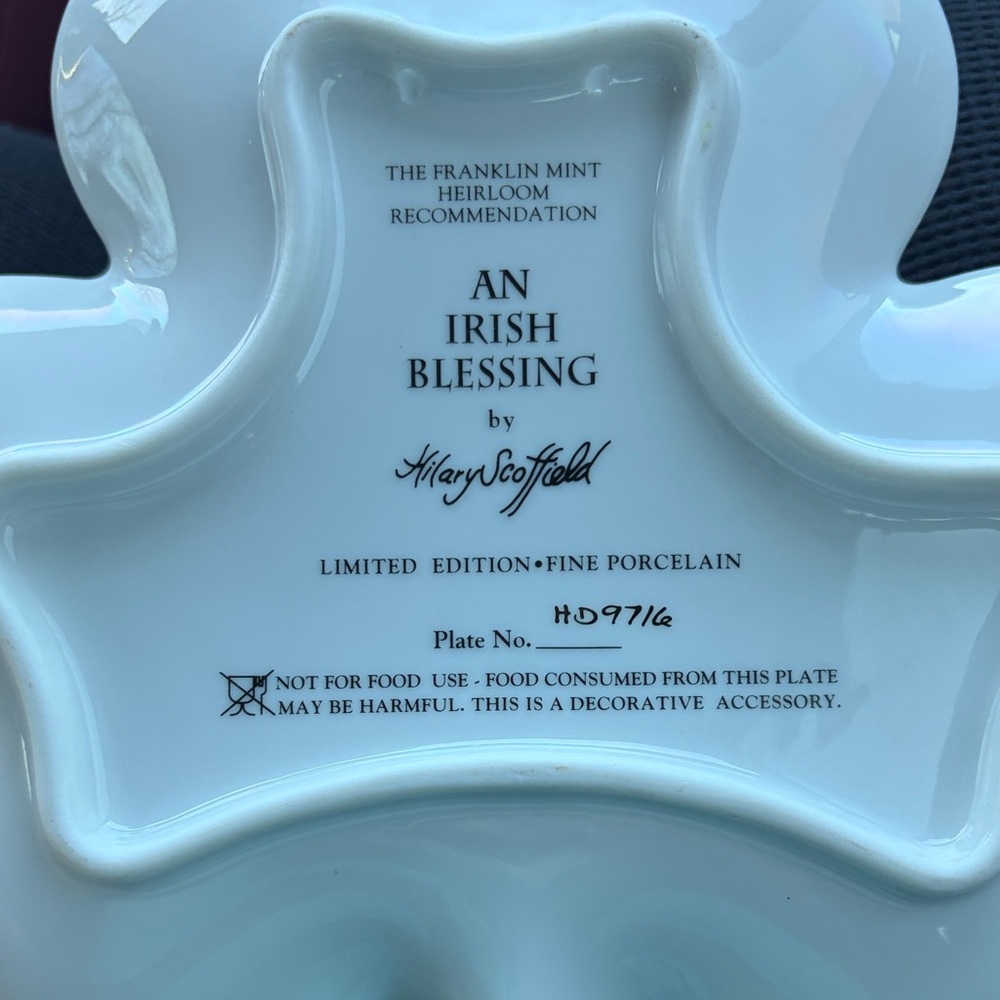 Franklin Mint Vintage An Irish Blessing Shamrock Porcelain Decorative Plate - Picture 5 of 5